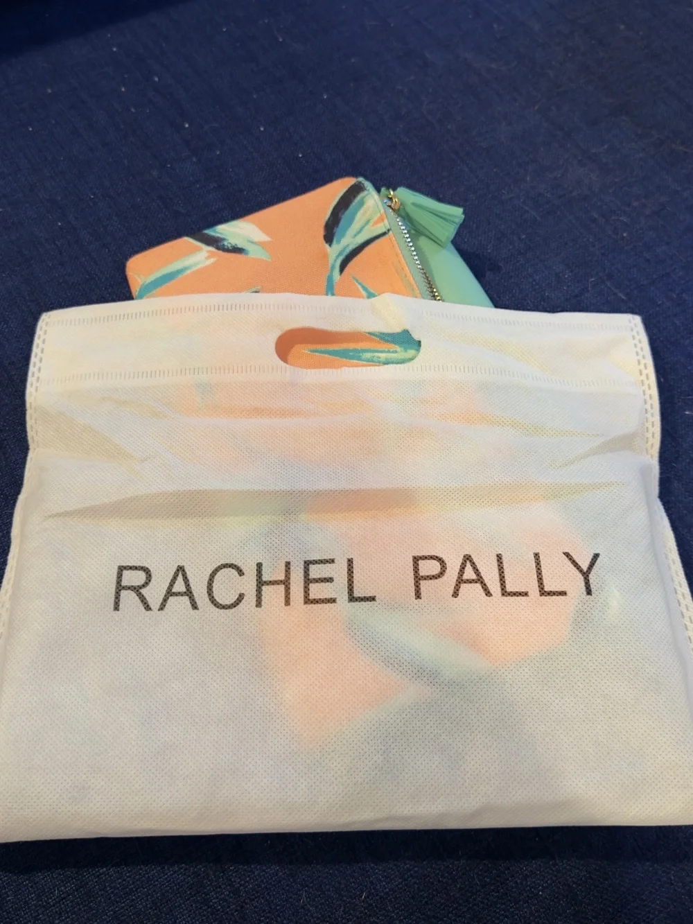 Rachel Pally Peach Floral Cosmetic Pouch with Mint Zip
